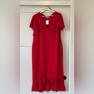Quiz Red Formal Dress Ruffle Sleeves and Bottom Sz 14 NWT